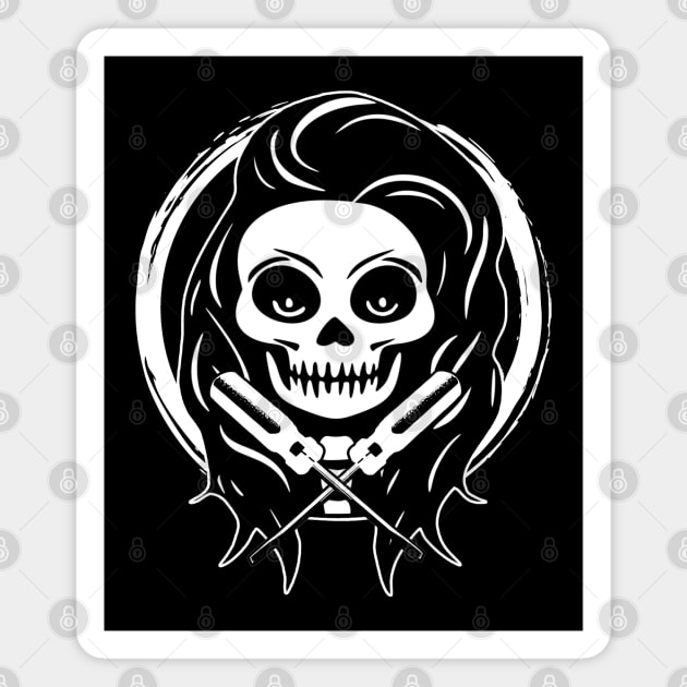 Female Electrician Skull and Screwdriver White Logo Magnet by Nuletto